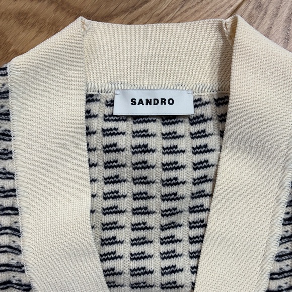 Sandro Black and White Knit Women's Cardigan Sweater - Picture 2 of 6